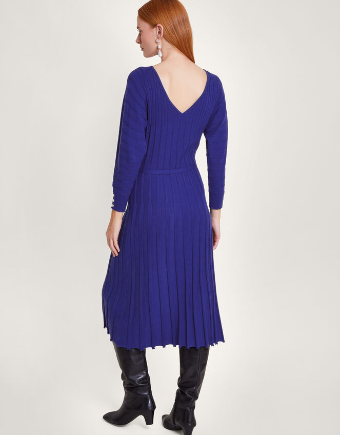 Inverted Rib Slash Neck Dress, Blue (COBALT), large