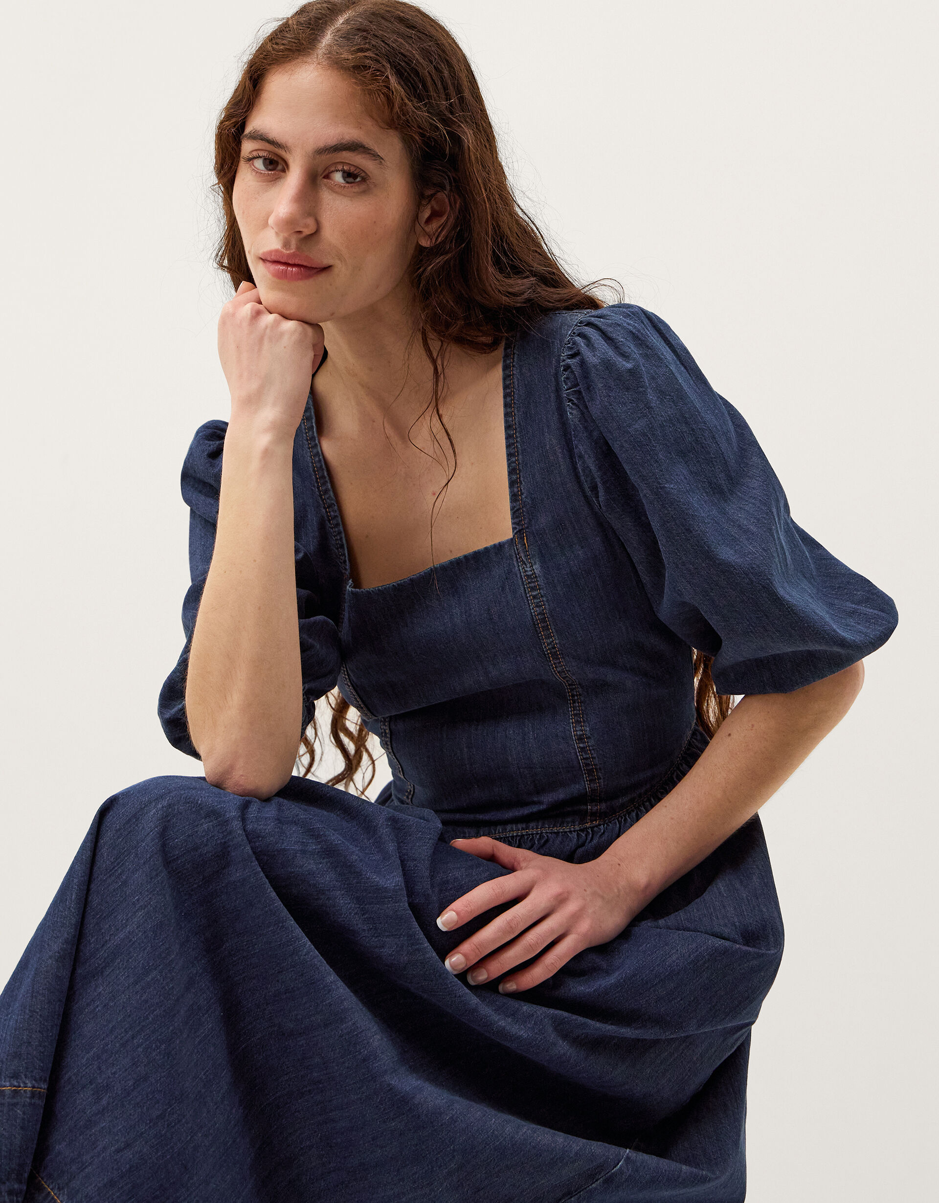 Lily Square Neck Denim Midi Dress Blue | Day Dresses | Monsoon UK.