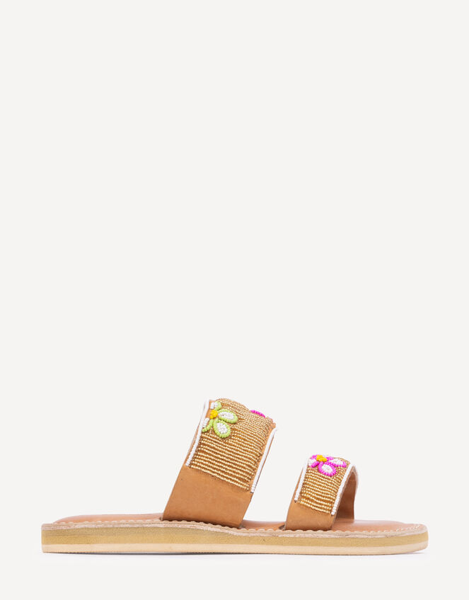 Laidback London Roman Flower Beaded Leather Sandals, Gold (GOLD), large
