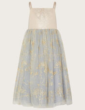 Land of Wonder Fairytale Embroidered Jacquard Dress, Grey (GREY), large