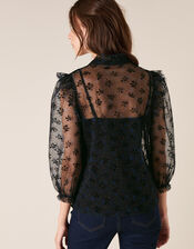 Floral Print Lace Blouse, Black (BLACK), large