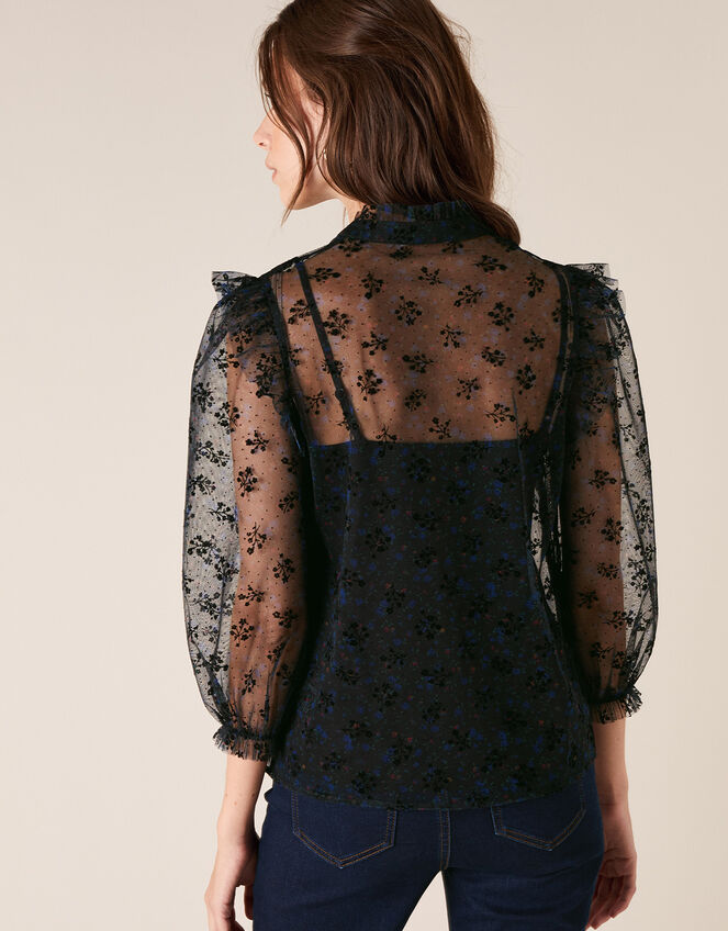 Floral Print Lace Blouse, Black (BLACK), large