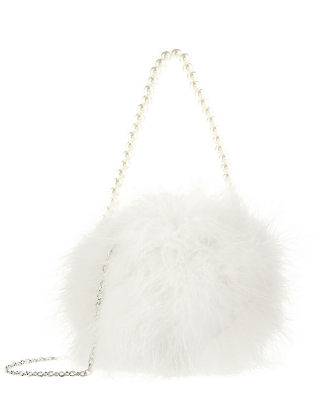 Marabou Fluffy Bag with Pearly Handle, , large