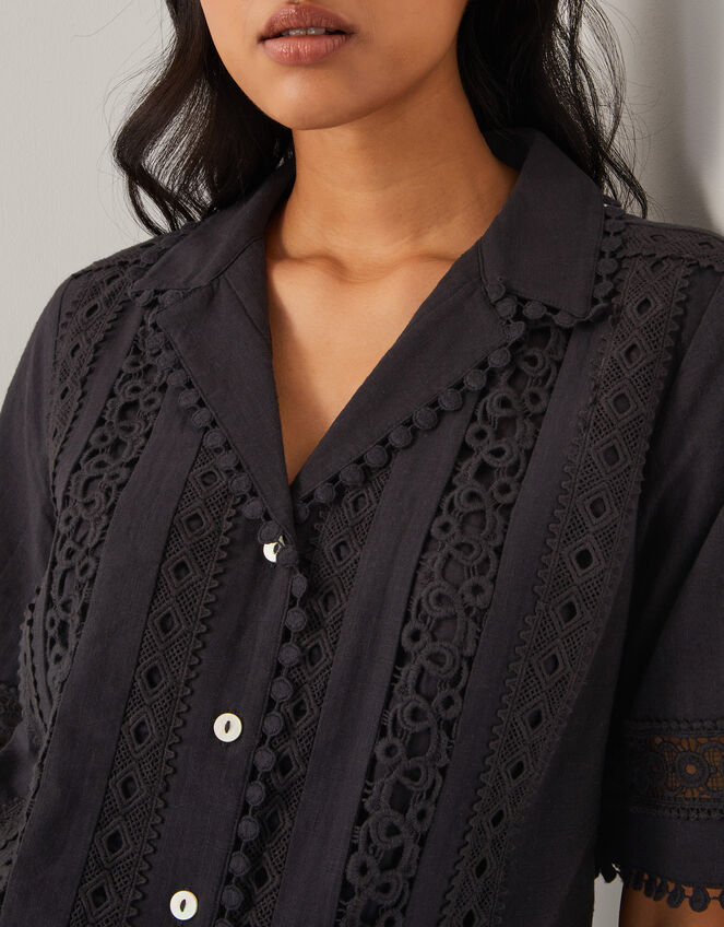 Irina Short Sleeve Lace Shirt Black