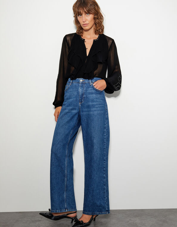 Saskia Stud Ruffle Blouse, Black (BLACK), large