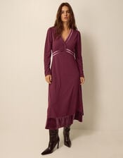 Viv Velvet V-Neck Jersey Midi Dress, Purple (AUBERGINE), large