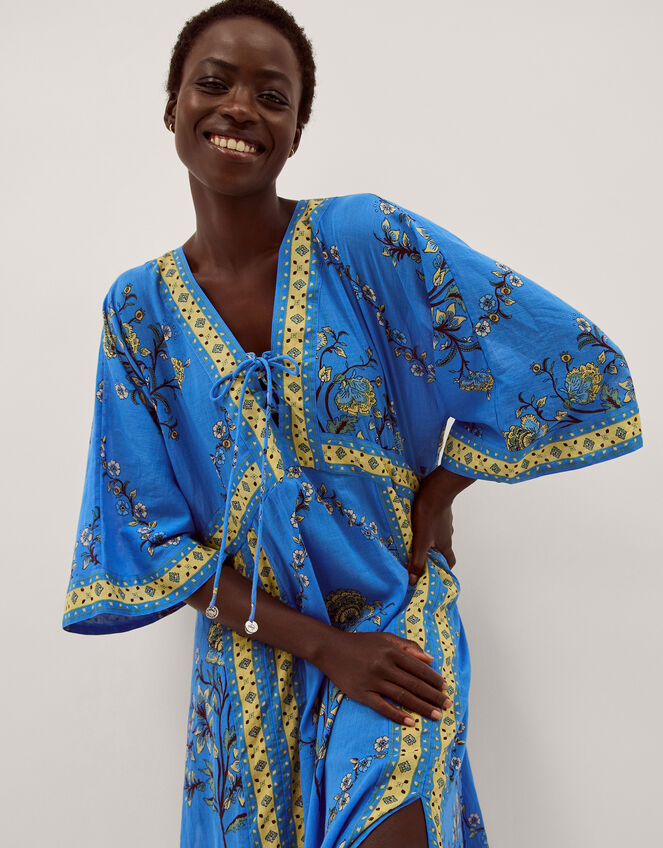 Amiee Floral Midi Kaftan Dress, Blue (BLUE), large