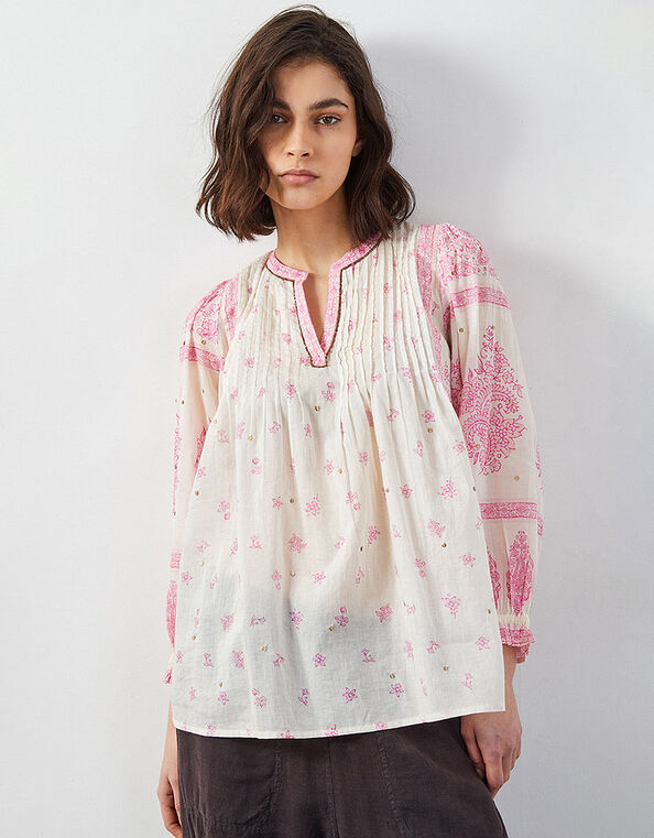 East Kai Hand-Screen Printed Floral Top, Pink (PINK), large