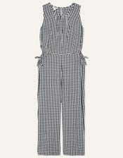 Gingham Jumpsuit, Black (BLACK), large