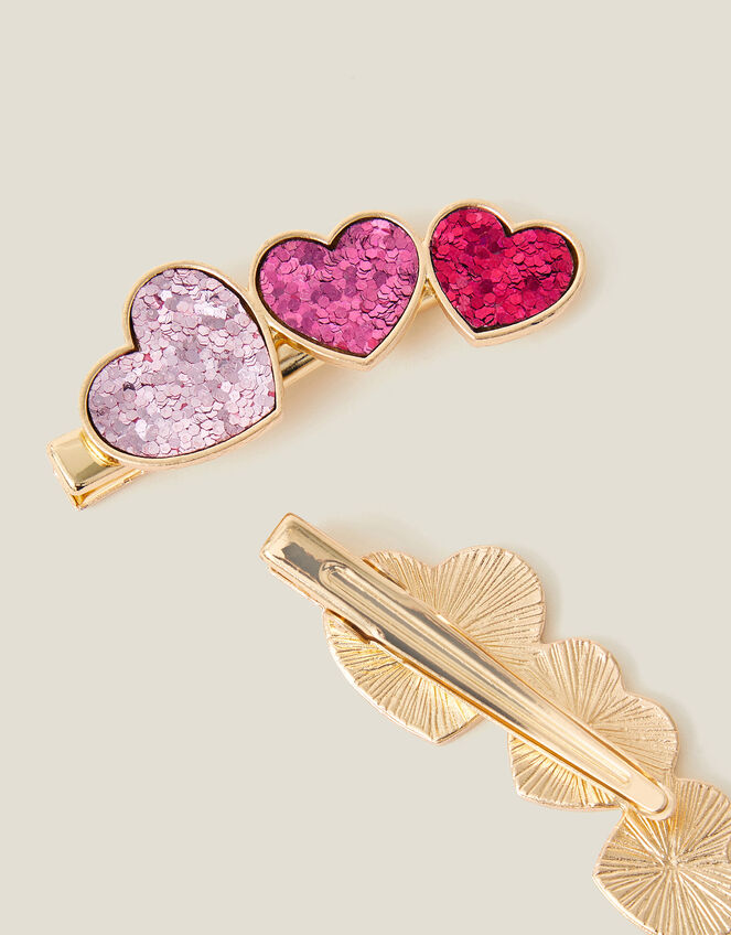Glitter Hearts Hair Clips, , large