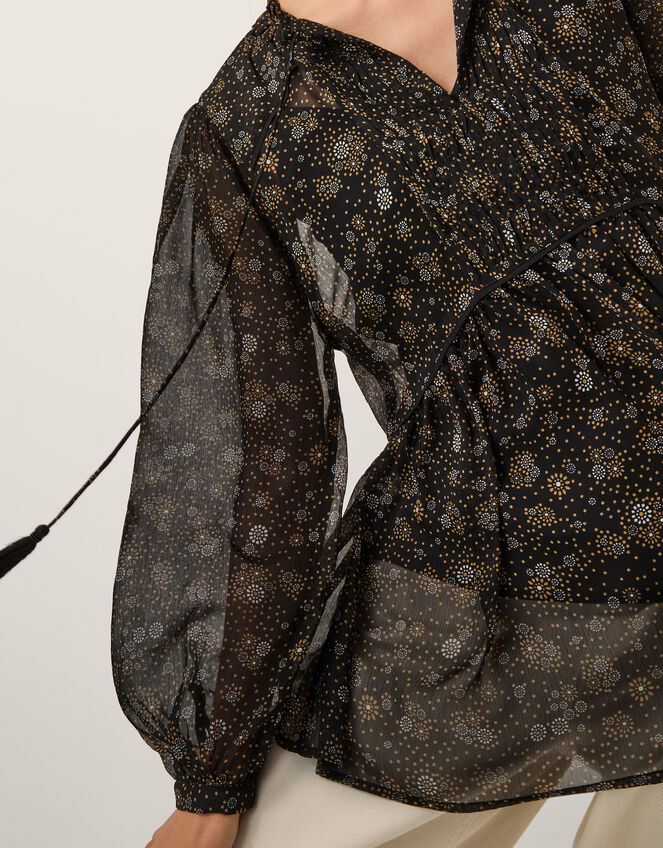 Clara Dotwork Print Blouse, Black (BLACK), large