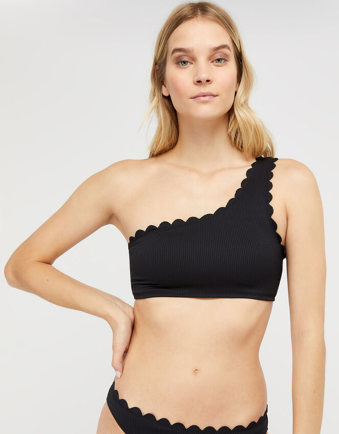Marosi One-Shoulder Bikini Top with Recycled Polyester, Black (BLACK), large