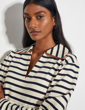 Sami Stripe Long Sleeve Collar Top, Ivory (IVORY), large