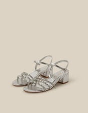Open Toe Embellished Strap Heels, Silver (SILVER), large