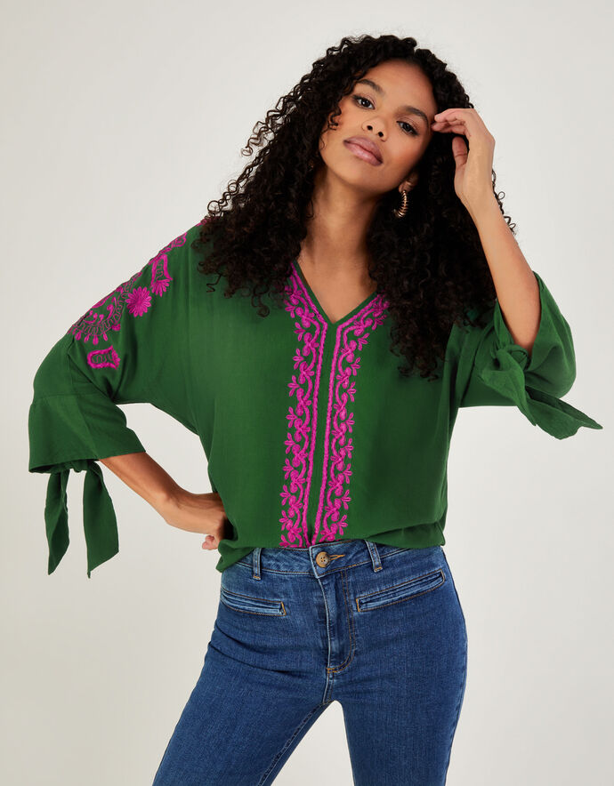 Elina™ – Checked Hoodie Blouse in Vivid Green Tones main image 1