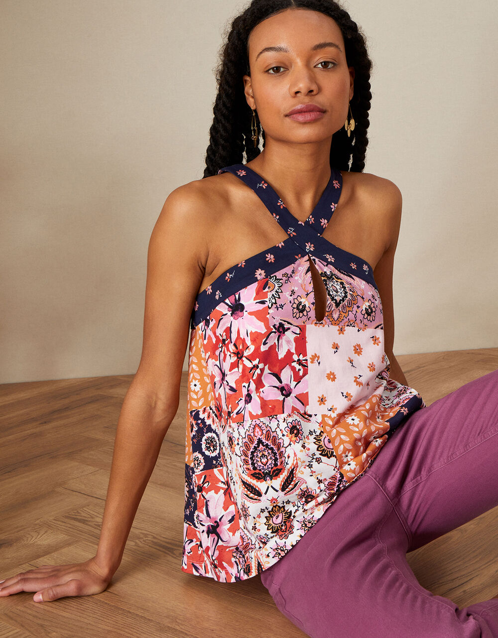 Women Women's Clothing | Scarf Print Halter Top in Sustainable Cotton Multi - OQ05924