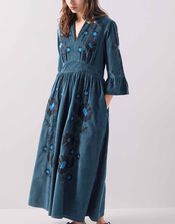 East Odelia Embroidered Corduroy Maxi Dress, Blue (NAVY), large