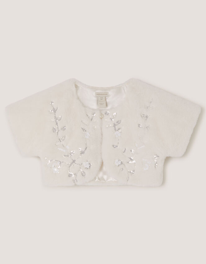 Ellie Embellished Faux Fur Cardigan, Ivory (IVORY), large