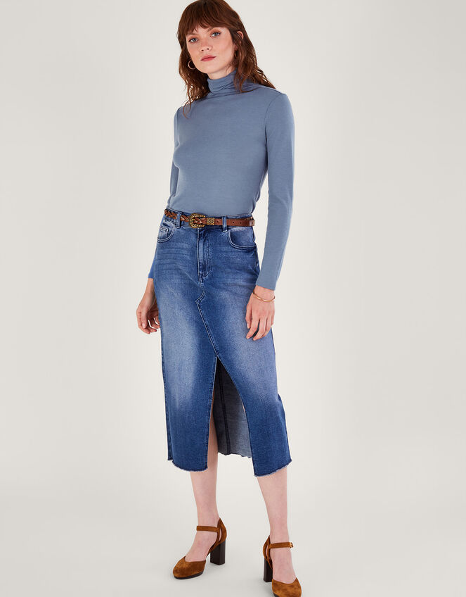 Wool Polo Neck Top, Blue (BLUE), large