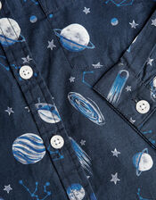 Space Print Shirt , Blue (NAVY), large