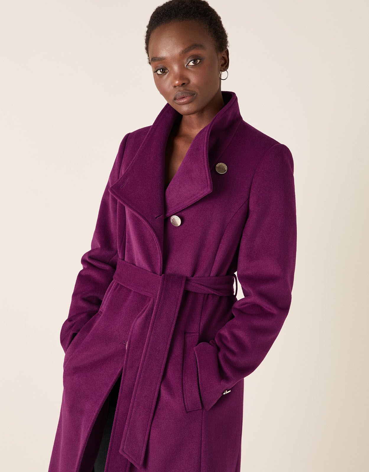 Rita Wrap Collar Long Coat Purple