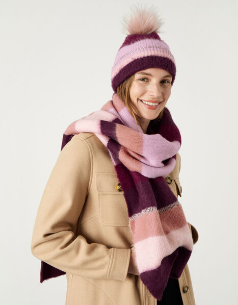 Stripe Knit Hat and Scarf Set, , large