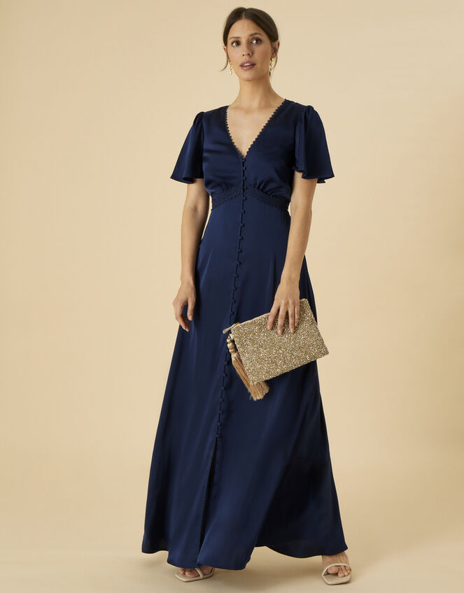 Ivy Satin Lace Maxi Dress, Blue (NAVY), large