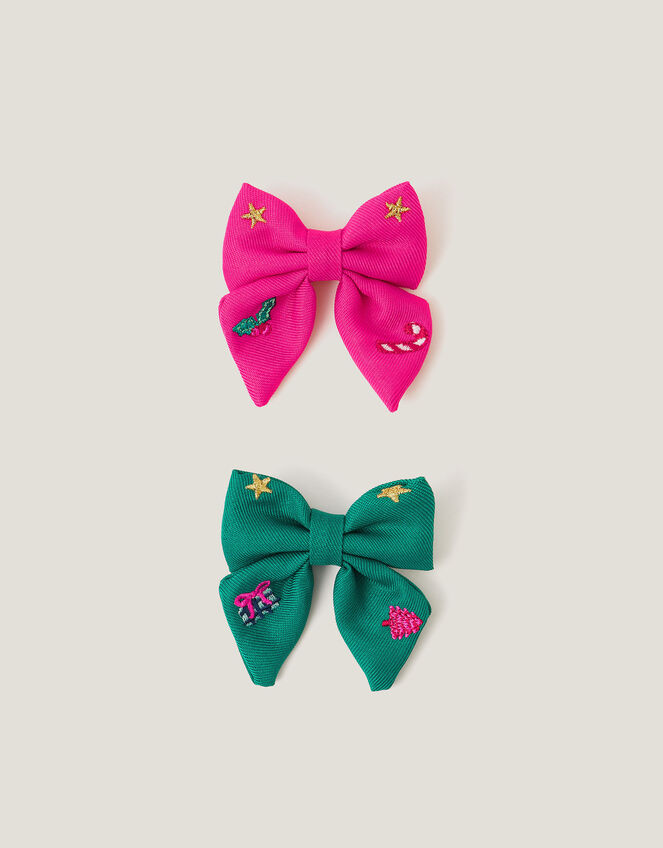2-Pack Christmas Embroidered Bow Hair Clips, , large