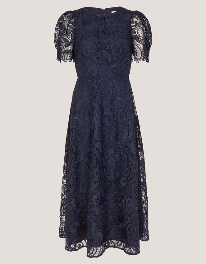 Betty Lace Puff Sleeve Midi Dress, Blue (NAVY), large