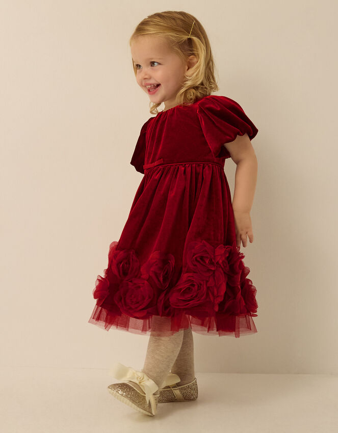Baby Adelyn Rose Appliqu&eacute; Velvet Party Dress, Red (RED), large