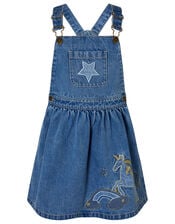 Unicorn Denim Pinny Dress, Blue (BLUE), large