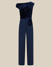 Asymmetrical Velvet Jumpsuit, Blue (NAVY), large