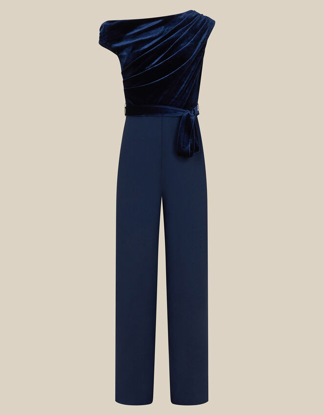 Asymmetrical Velvet Jumpsuit, Blue (NAVY), large