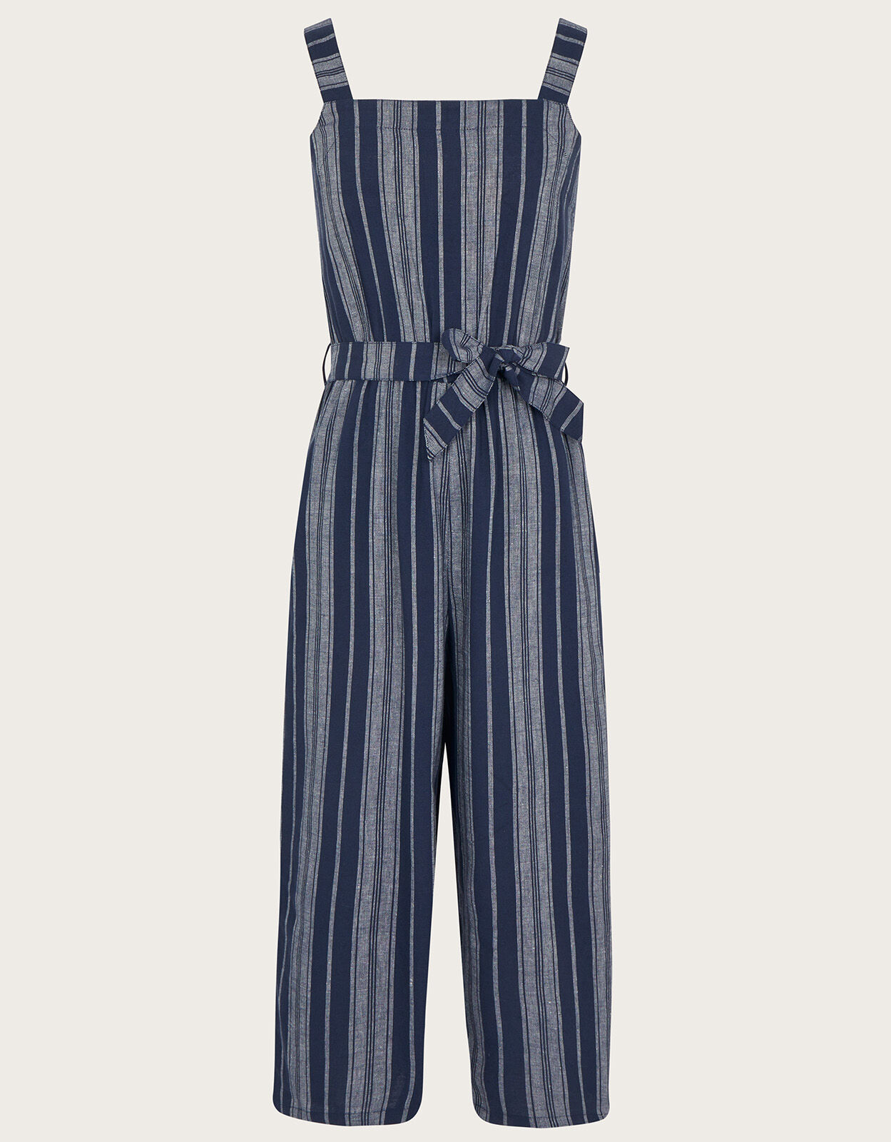 Striped belted jumpsuit sales