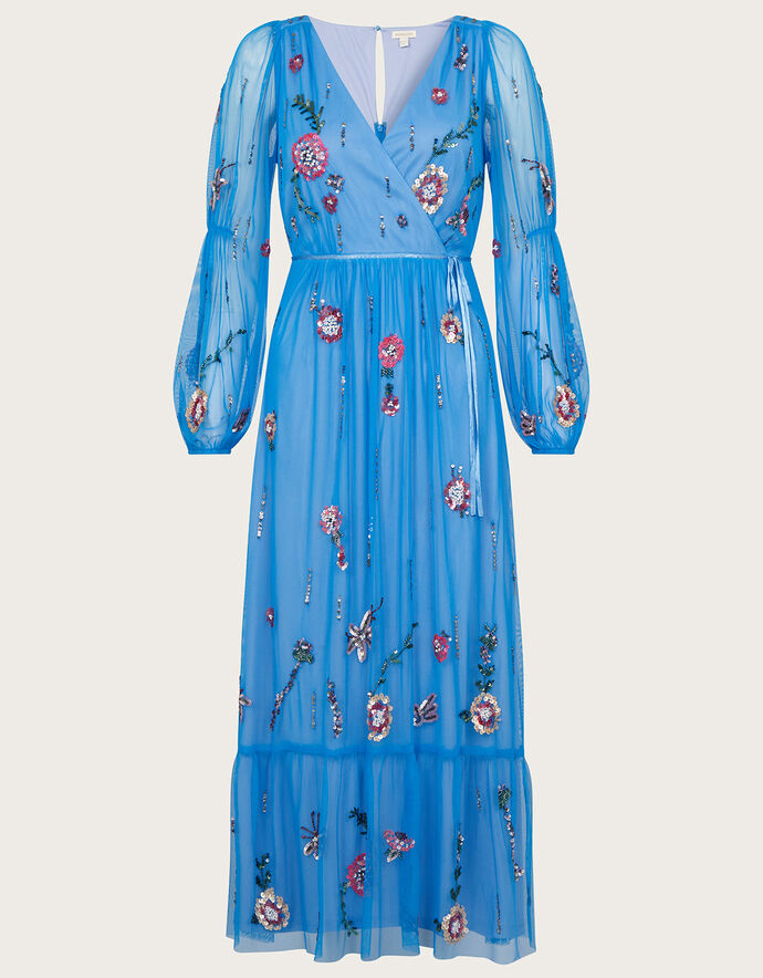 Hattie Embellished Wrap Dress Blue | Evening Dresses | Monsoon UK.