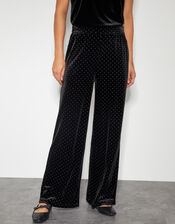 Nala Spot Velvet Wide Leg Trousers, Black (BLACK), large