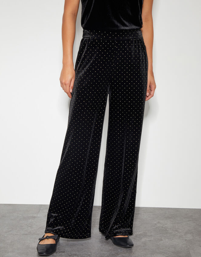 Nala Spot Velvet Wide Leg Trousers, Black (BLACK), large
