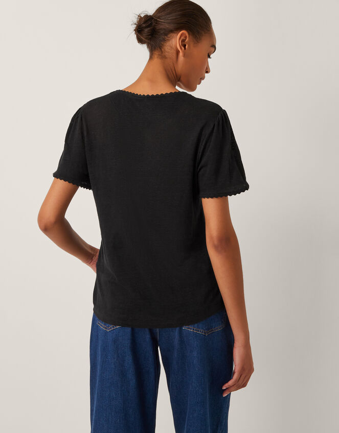 Imogen Button-Front Linen T-Shirt, Black (BLACK), large