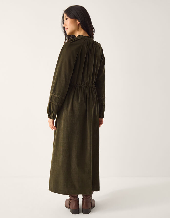 Zola Ric Rac Corduroy Midi Dress, Green (KHAKI), large