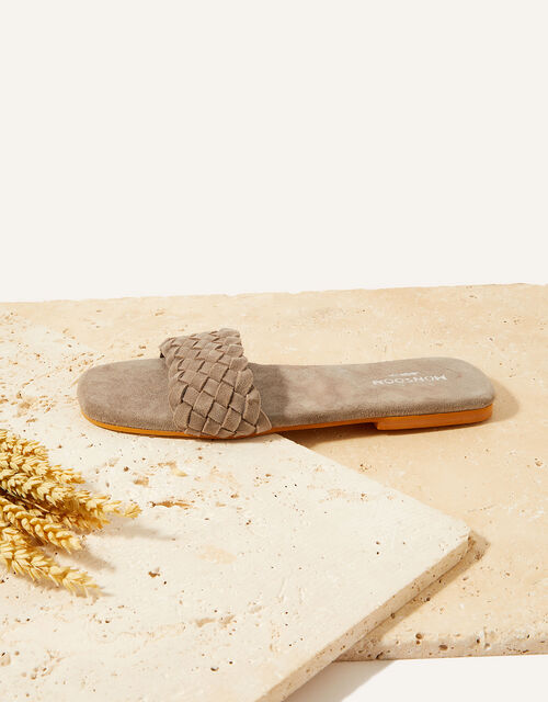Plait Suede Slide Sandals, Grey (GREY), large