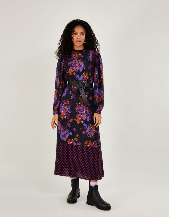 Kiera Floral Print Dress in Sustainable Viscose Purple
