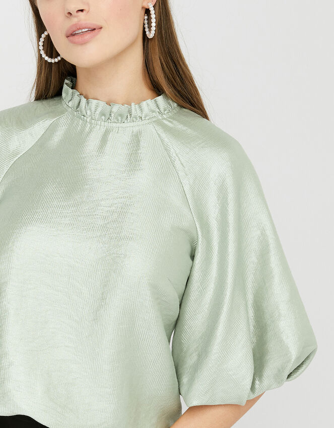 Tina Taffeta Volume Sleeve Blouse, Green (GREEN), large