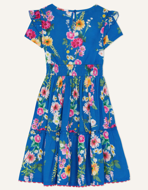 Short Sleeve Floral Print Jersey Dress, Blue (BLUE), large