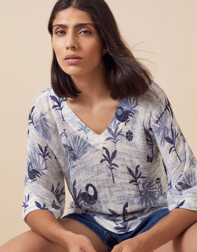 Flamingo Palm Lightweight Jumper in Linen Blend, Multi (MULTI), large