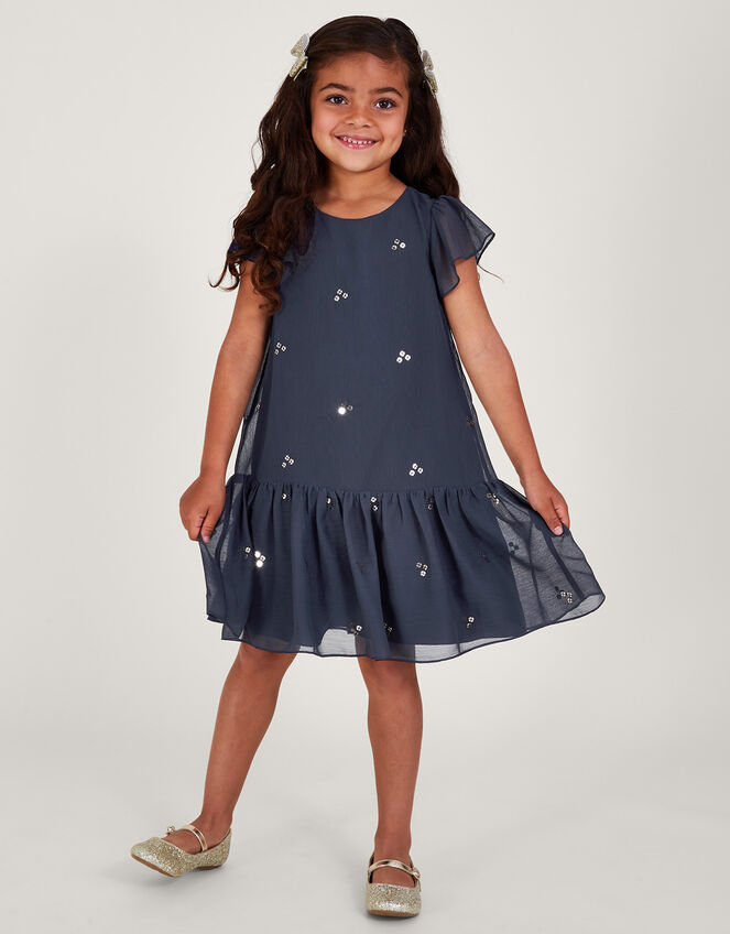 Sequin Chiffon Party Dress Blue | Girls' Dresses | Monsoon UK.