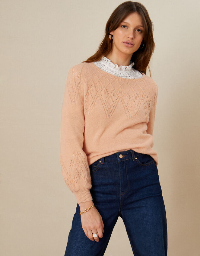 Ruby Diamond Stitch Detail Jumper, Orange (PEACH), large