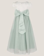 Short Sleeve Satin Tulle Bridesmaid Maxi Dress, Green (SAGE), large