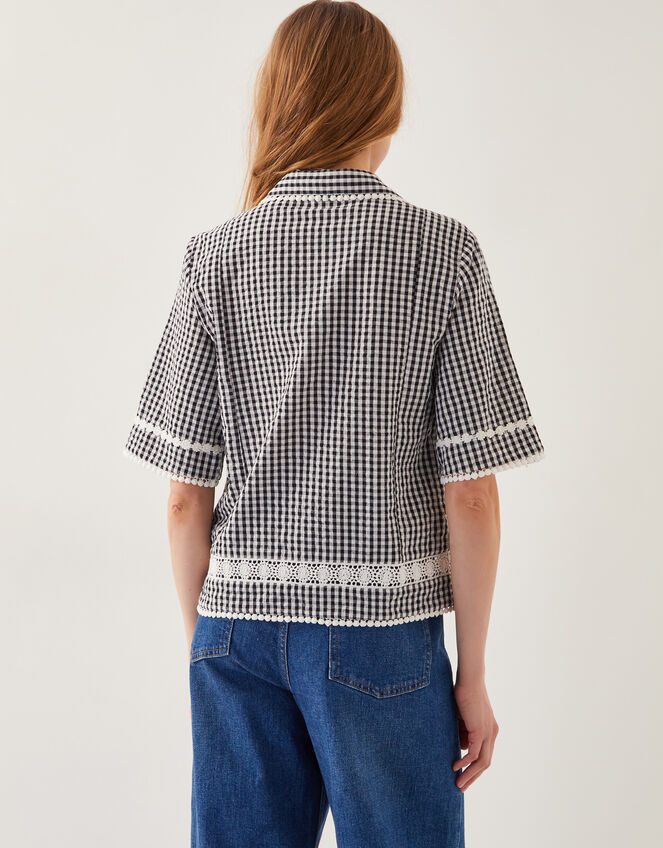 Zoe Lace Gingham Cotton Shirt, Black (BLACK), large