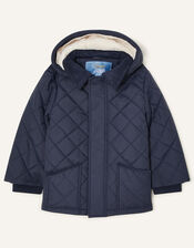 Cord Collar Quilted Coat, Blue (NAVY), large