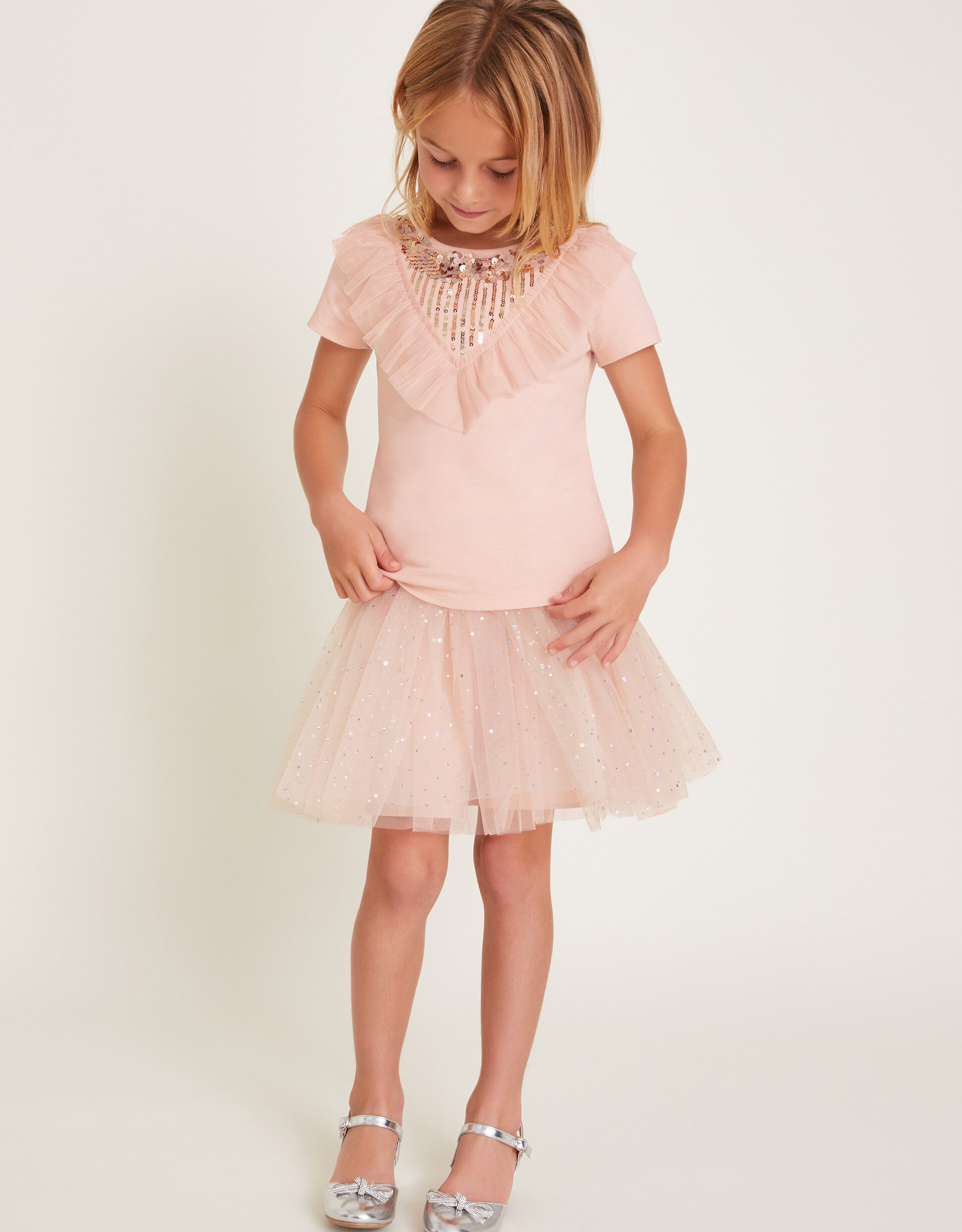 Ruffle Sequin T Shirt Pink Girls Tops T shirts Monsoon UK